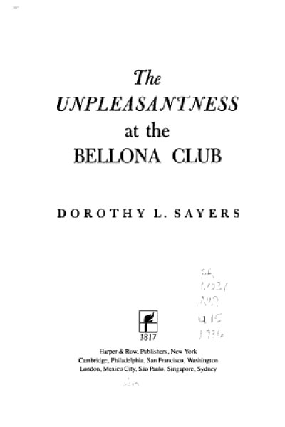 Cover of The Unpleasantness at the Bellona Club